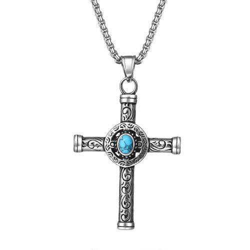 Collier Croix Pour Femme Et Homme, Pendentif Chapelet Égyptien Ankh, Argent Vintage Poli, Accessoires Unisexes Bleus