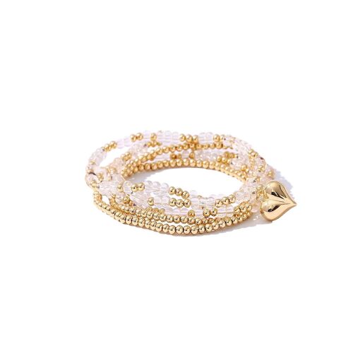 Bracelets Empilables Élégants Et Extensibles En Perles De Cristal Colorées Et Plaqués Or 14 Carats