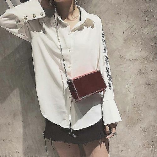 Nouveau sac bandoulière femme en cuir verni, rabat, couleur unie, chaîne.