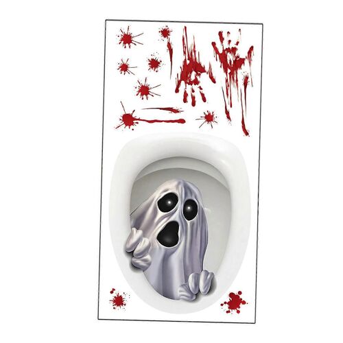 Autocollant maléfique pour siège de toilette d'Halloween, autocollant mural 3D pour WC, maison, salle de bain, décoration de salle d'eau
