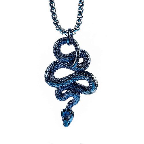 Collier Pendentif Serpent Rétro Punk En Acier Inoxydable Pour Homme, Bijou Animal Multicolore Bleu, Accessoire De Mode