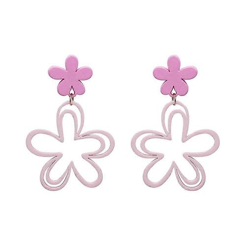 Boucles D'oreilles Pendantes En Acrylique Rose À Motif Géométrique Ajouré Et Fleurs Creuses, Design Simple Et Élégant, Un Joli Cadeau D'été.