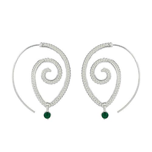 Boucles D'oreilles Rondes En Spirale Dorées Et Argentées Ornées De Strass Verts Pour Filles - Créoles Élégantes Pour Les Fêtes Et Les Mariages