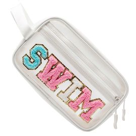 Trousse de maquillage transparente SWIM avec écusson à lettres preppy pour adolescentes
