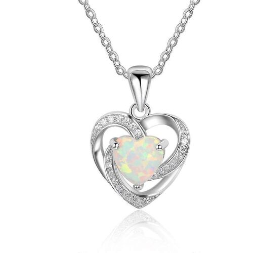 Collier Pendentif En Argent Sterling Avec Opale Blanche Synthétique En Forme De C?ur De 7 Mm