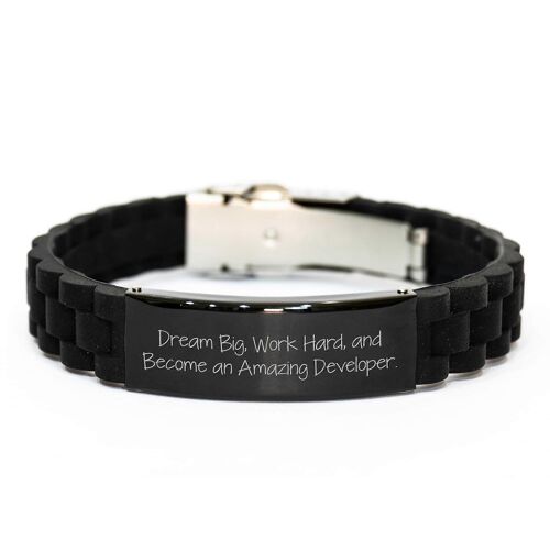 Cadeaux Exceptionnels Pour Les Développeurs : Bracelet Ajustable En Silicone Noir Avec Fermoir Coulissant Argenté ¿ Cadeau De Noël Unique Pour Les Collègues