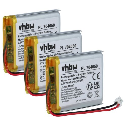 vhbw 3x Batterie compatible avec Fatboy Transloetje, Edison the petit lampe de chevet, de salon (1600mAh, 3,7V, Li-polymère)