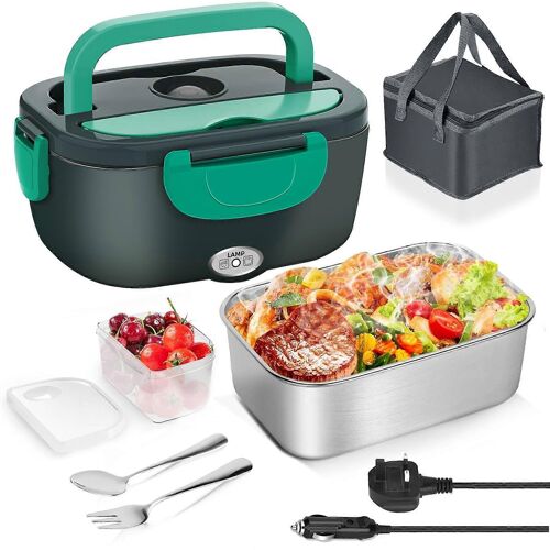 Boîte à lunch électrique pour adultes - Boîte à lunch isotherme 3 en 1 avec compartiments, sac isotherme, cuillère et fourchette pour les voyages et le bureau