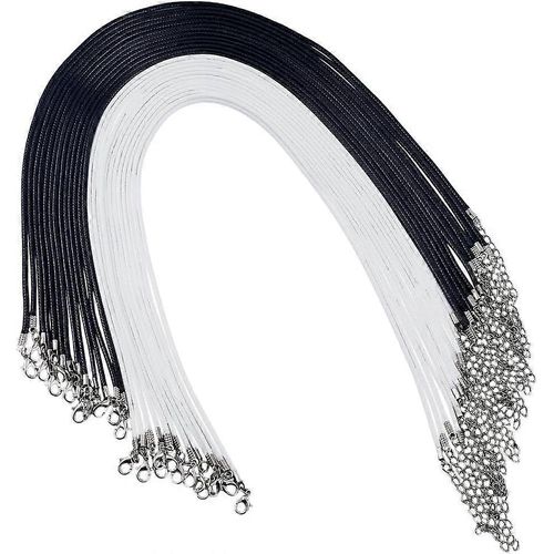 50 Cordons Cirés Noirs De 45,7 Cm (18 Pouces) Avec Fermoir Et Rallonge, En Imitation Cuir Blanc.