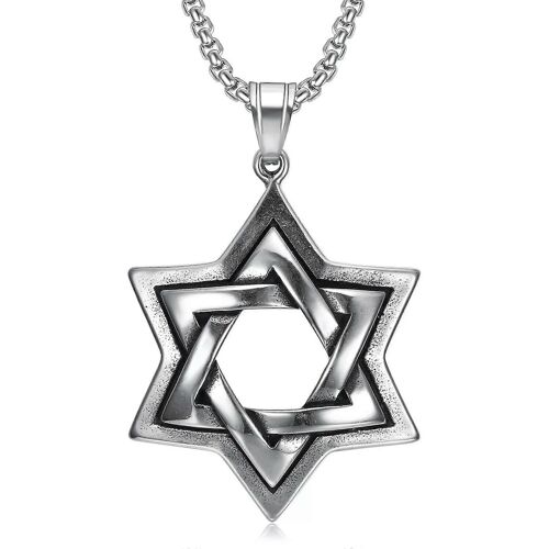 Collier Pour Homme, Grand Modèle, Pendentif Étoile De David À Six Branches En Acier Inoxydable