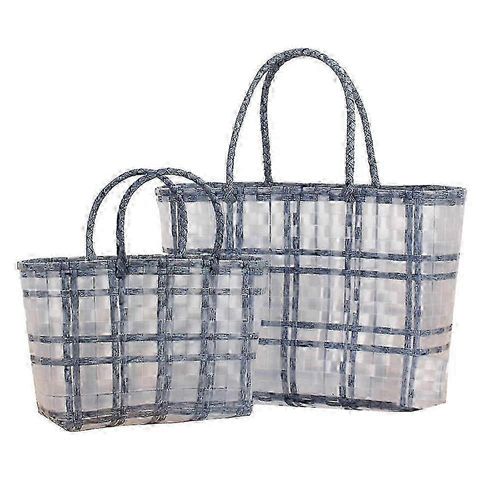 Sac à main tissé pour femme, en plastique, motif à carreaux, idéal pour les vacances à la plage