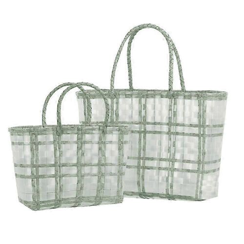 Sac à main tissé pour femme, en plastique, motif à carreaux, idéal pour les vacances à la plage