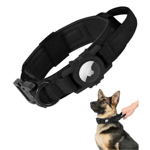 Collier Pour Chien Tactical Airtag, Pour Chiens Moyens Et Grands, Réglable Avec Porte-Airtag, Noir Xl