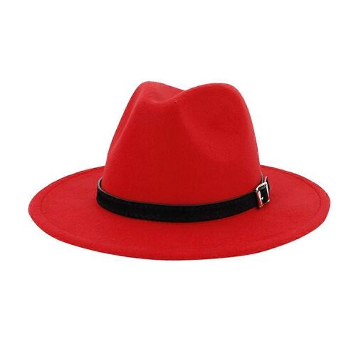 Chapeau Unisexe Vintage À Larges Bords Avec Boucle De Ceinture Ajustable, Style Outback, Taille Unique C1-Rouge