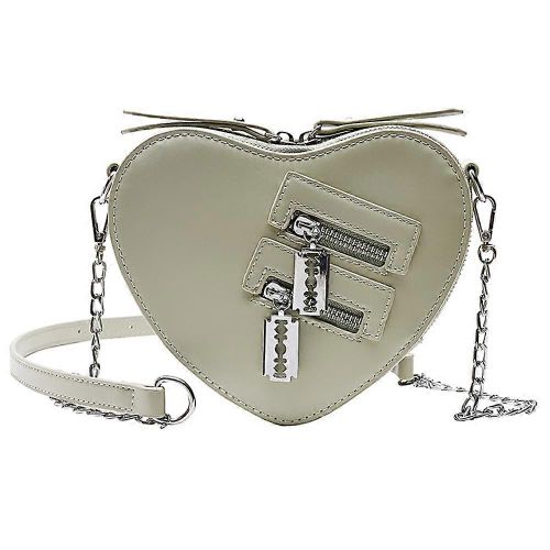 Sac bandoulière femme avec chaînes, pochette en forme de c?ur, bandoulière ajustable, sac à main zippé en cuir PU vert pour les voyages