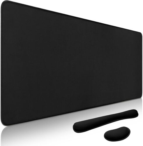 JGD-Tapis de Souris XXL Tapis de Souris Gamer 1200 x 600mm avec Support, Optimisé pour Capteur, Haute Précision et Vitesse avec Bords Cousus et Base Antidérapante (Noir Pur)