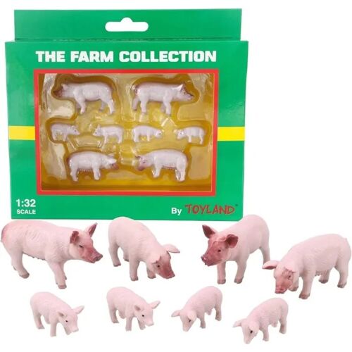 Toyland - Lot de 8 Figurines animales de Grands porcs et porcelets Blancs à l'échelle 1:32 - La Collection Farm