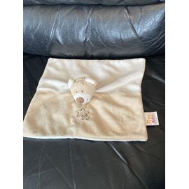 Doukidou doudou ours plat carré beige marron étoile 28*28cm