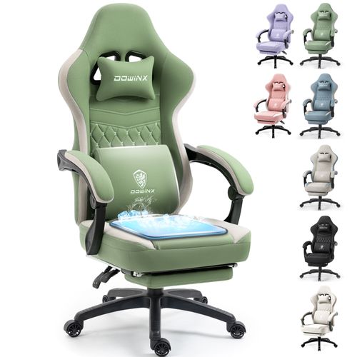 Chaise de Gaming en Tissu Dowinx avec Coussin à Ressorts ensachés, Chaise Gamer de Massage avec appuie-tête, Fauteuil de Gaming Ergonomique avec Repose-Pieds, Vert