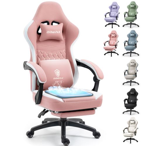 Chaise de Gaming en Tissu Dowinx avec Coussin à Ressorts ensachés, Chaise Gamer de Massage avec appuie-tête, Fauteuil de Gaming Ergonomique avec Repose-Pieds, Rose