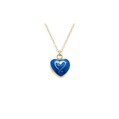 Collier Argent Doré Pendentif Coeur Bombé Résine A Chaud Bleu Foncé Recto Verso 41+3cm