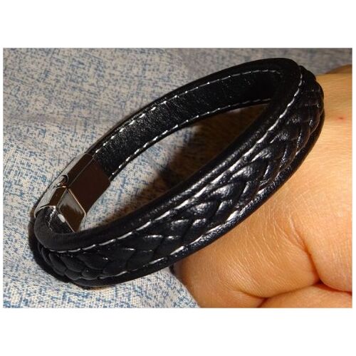 Bracelet Neuf Cuir Vegan Tressé Noir_Homme_Femme