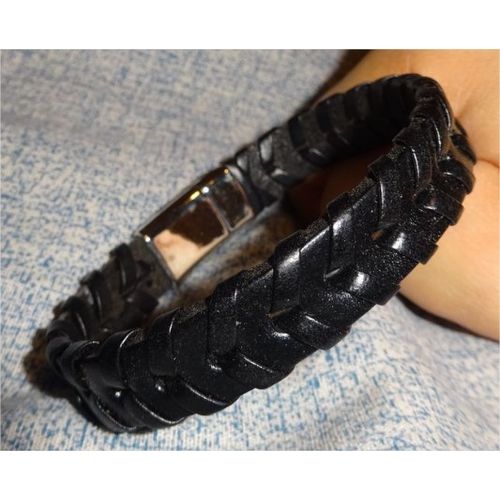 Bracelet Cuir Tressé Noir_Homme_Femme