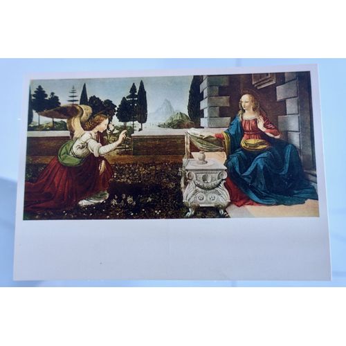 Carte Postale Mate. Tableau, Peinture De Leonard De Vinci. " L'Annonciation " . Galerie Musée Des Offices . Florence . Italie.