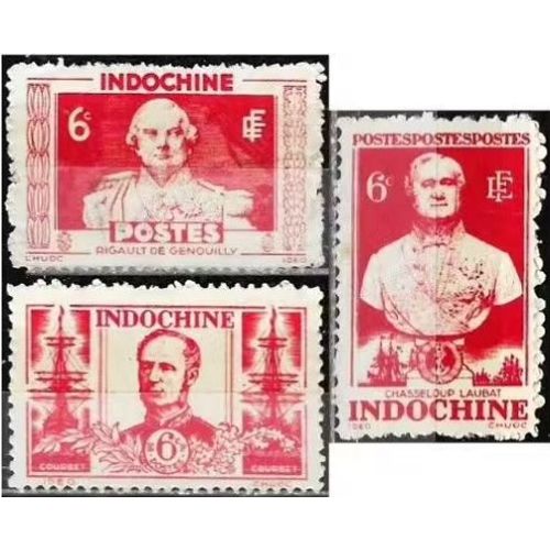 Indochine (Actuel Vietnam), Colonie Française 1945 / 45, Très Beaux Timbres Neufs** / Obl. Yvert 266 267 268, Officiers De Marine, Chasseloup - Laubat, Amédée Courbet Et Rigault De Genouilly.