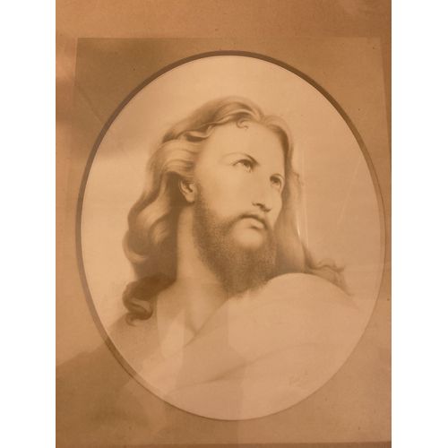 Ancienne Lithographie De Jesus Signe En Cadree