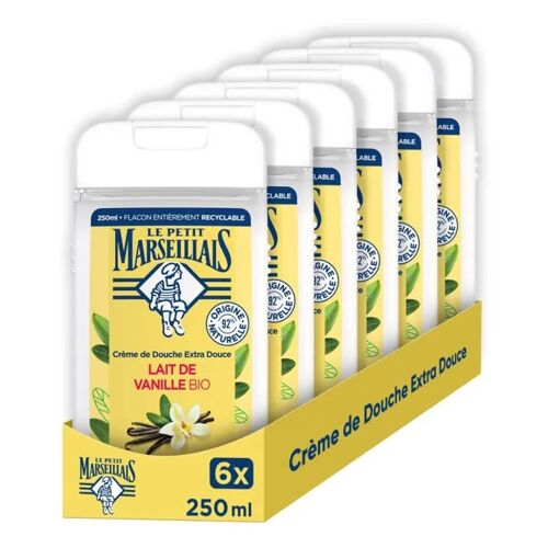 Le Petit Marseillais Crème De Douche Extra Douce Lait De Vanille Bio, Lot De 6x250ml ¿ 92 % D'ingrédients D'origine Naturelle ¿ 