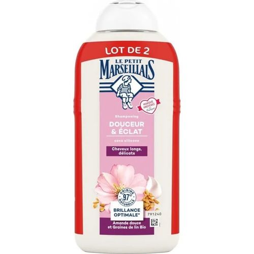 Le Petit Marseillais Shampoing Douceur Et Éclat Cheveux Longs Délicats Amande Douce Et Graines De Lin Bio Lot De Flacons De 300m 