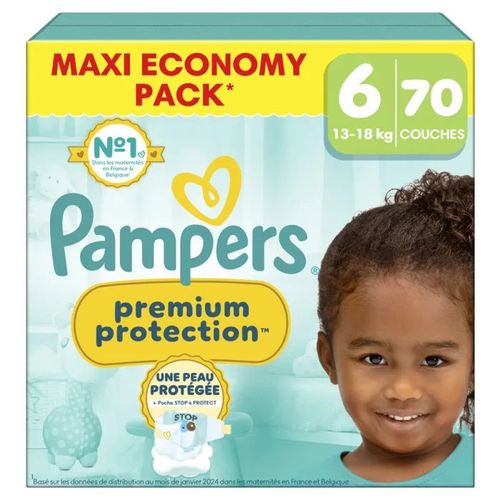 70 Couches Pampers Premium Protection, Taille 6