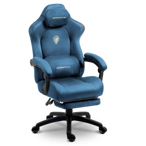 Fauteuil gaming à dossier haut avec dossier, appui-tête et soutien lombaire réglables, avec repose-pieds, bleu