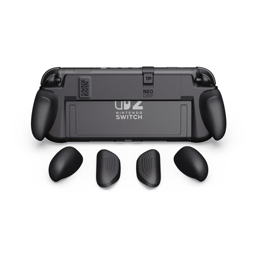NeoGrip pour Nintendo Switch 2 SAVAGE RAVEN by Skull & Co. : Poignée ergonomique avec coque rigide et poignées interchangeables [adaptées à toutes les tailles de mains], Noir