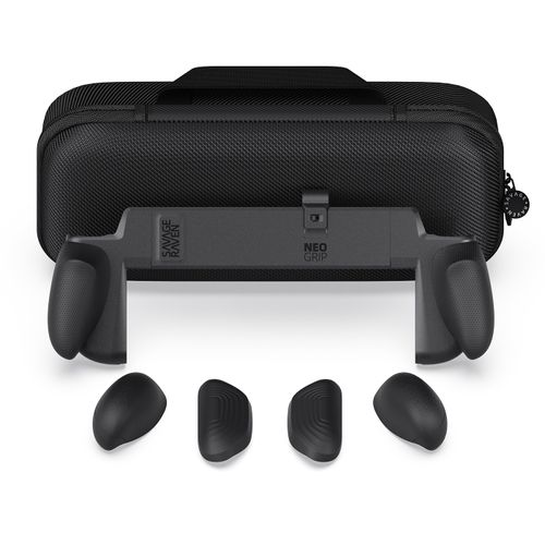 NeoGrip Bundle pour Nintendo Switch 2 SAVAGE RAVEN by Skull & Co. : Poignée ergonomique avec coque rigide, poignées interchangeables [pour toutes les tailles de mains] et étui de transport, Noir