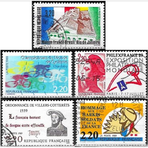 France 1988 89 90, Beaux Timbres Oblit Yvert 2524 Expo Philexfrance 89, 2590 Championnats Cyclistes, 2609 Ordonnance De Villers Cotterêts, 2613 Hommage Aux Harkis Et 2661 La Maison France-Brésil À Rio