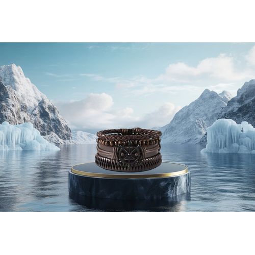 Bracelet Nautique En Cuir, Perles De Bois Et Métal Noir.