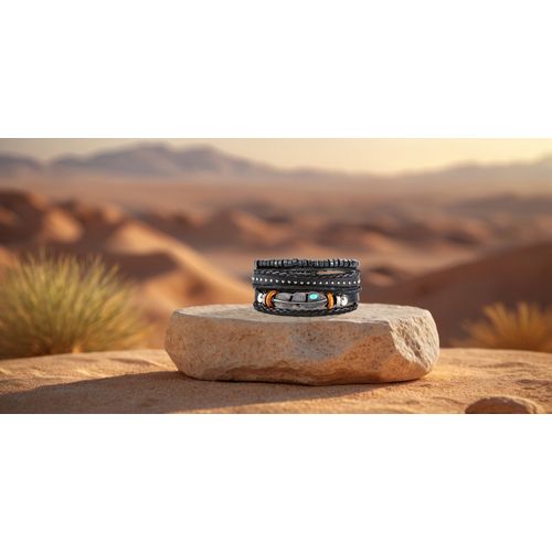 Bracelet En Cuir Plume Argenté Et Turquoise.