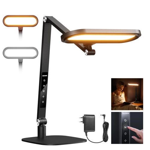 NEEWER Basics Lampe LED 16W pour Bureau à Domicile Vidéo Conférence Éclairage de Lecture, Lampe de Table Pliable Double Face Dimmable avec Support Minuterie Mémoire 5 Modes de Couleur CRI95, FR16