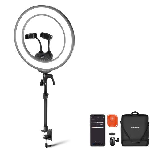 NEEWER RL45B Ring Light 18" À Eclairage Latéral de Bureau pour Téléphone Caméra Ordinateur, Kit Éclairage LED Support Téléphone Pied Bureau Vidéo Webcam Enregistrement Appel Zoom Streaming Maquillage