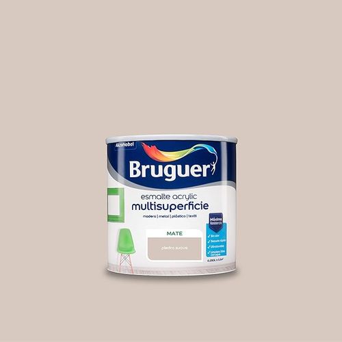 Bruguer Peinture Acrylique Multi-Surfaces À Base D'Eau, Émail Mat, Teinte Pierre Douce, 250 Ml