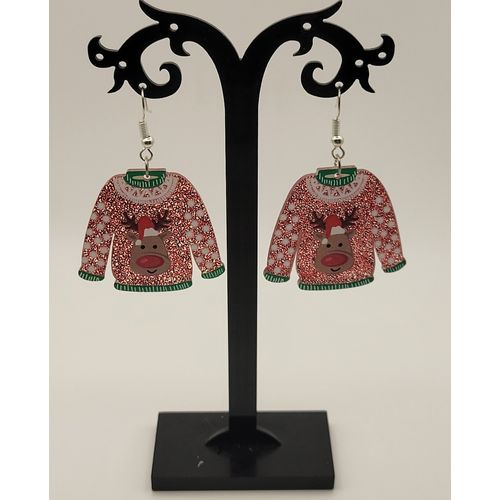 Boucles D'Oreilles Pull De Noel Renne Rouge Neuve