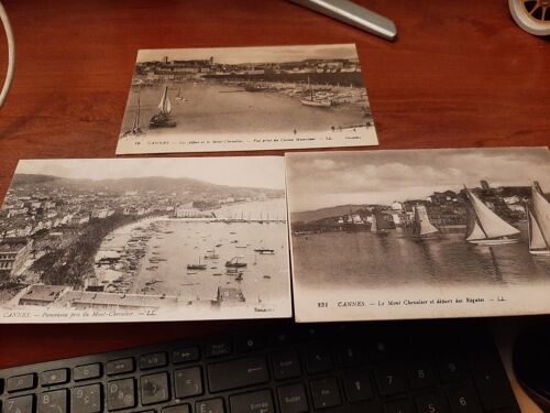 Lot De 3 Cartes Postales Anciennes Cannes Mont Chevalier Et Bateaux