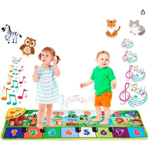 NK Piano Tapis Musical Bébé avec 8 Sons d'animaux LED - Cadeau Enfant 3 4 5 Ans, Jouer Montessori, Idee Jeux de Noël et d'anniversaire, Repliable, Fonction Record/Playback (110x36cm)