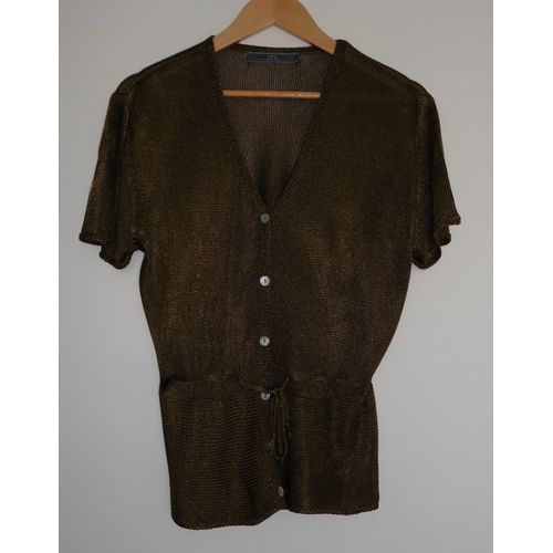 Gilet Marron. Manches Courtes. Caroll. Viscose. Taille 44