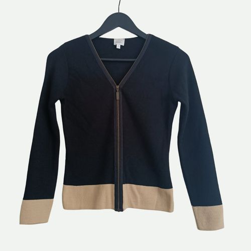 Gilet Noir Et Beige A Zip. Camaieu. Laine. Acrylique. Taille 34 / 36