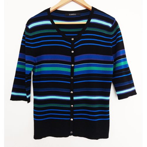 Gilet Rayé Multicolore. Manches 3/4. Caroll. Viscose. Polyamide. Taille 42