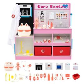 Jeux d'imitation Docteur COSTWAY - 29 Accessoires, Jouet Educatif pour Enfants 3-6 Ans Rose
