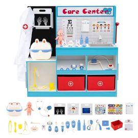 Jeux d'imitation Docteur COSTWAY - 29 Accessoires, Jouet Educatif pour Enfants 3-6 Ans Bleu
